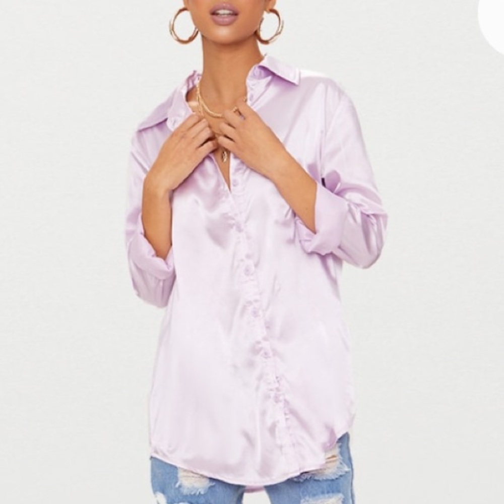 Pastel Lilac Satin Button Up Shirt NWT
